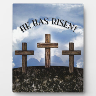 He Has Risen 3 Rugged Crosses Fotoplaat