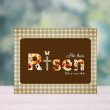 He has RISEN Bible Verse Cross Floral Brown Easter