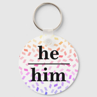 He him pastel rainbow sprinkles pronoun  keychain