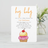 Hé invitation orange de douche de bébé (Debout devant)