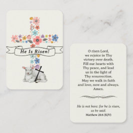 He Is Risen Easter Prayer Card Floral Cross Lamb Plaatskaartje