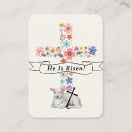 He Is Risen Easter Prayer Card Floral Cross Lamb Plaatskaartje