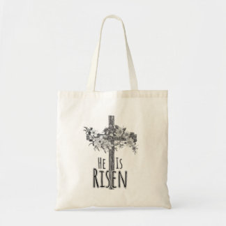 He Is Risen Floral Cross Canvas Tote Bag