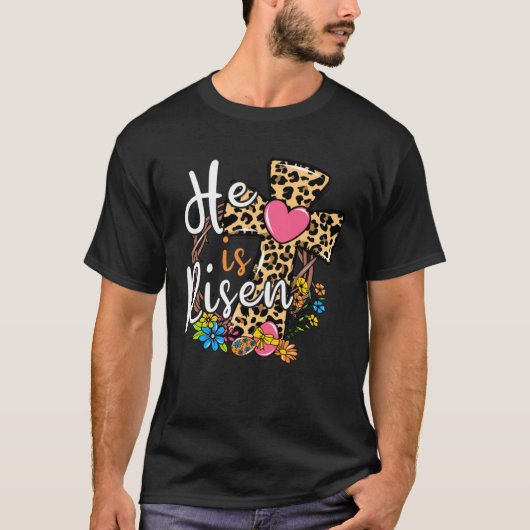He is Risen Leopard Cross Bunny Happy Easter 2023  T-shirt (Voorkant)
