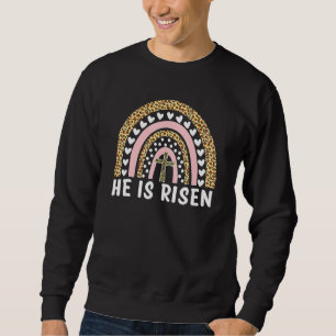 He Is Risen Leopard Rainbow Christian Jesus Happy Trui