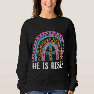 He Is Risen Leopard Rainbow Christian Jesus Happy Trui