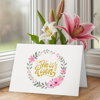 He Is Risen Personalized Christian Elegant Floral  Kaart