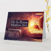 He Is Risen Three Crosses Empty Tomb Easter Kaart (Gele Bloem)