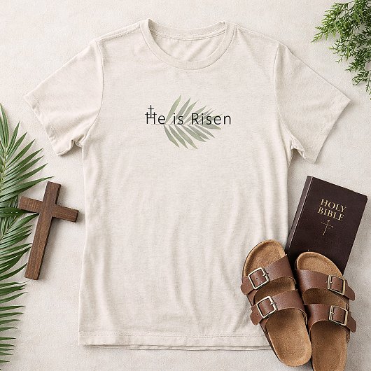  He Is Risen Three Crosses Palm Leaf Easter  Tri-Blend Shirt