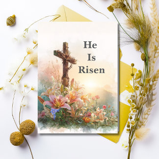 He Is Risen Watercolor Easter Card Feestdagen Kaart
