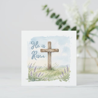 He Is Risen Watercolor Easter Cross Greeting Kaart