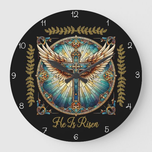 He Is Risen Winged Cross  Grote Klok (Voorkant)