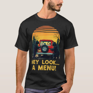 Hé, kijk een menu! Grappige wandelende kampeerbeer T-shirt