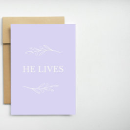 He Lives Christian Easter Card – Lavender Faith Feestdagen Kaart