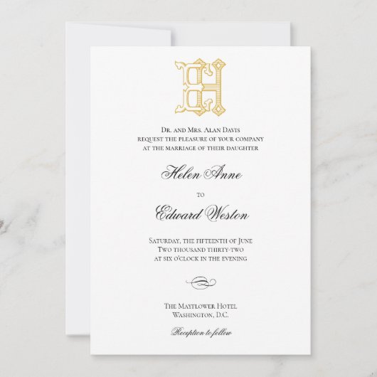 HE Monogramme ou EH Monogramme Mariage Invitations (Devant)