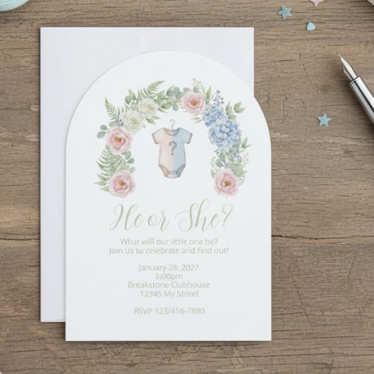 He or She? Botanical Gender Reveal Invitation