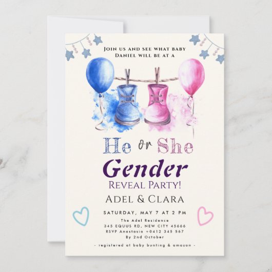 He or She Gender Reveal Invitation (Devant)