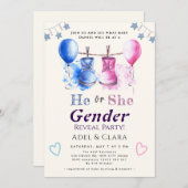He or She Gender Reveal Invitation (Devant / Derrière)