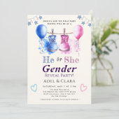 He or She Gender Reveal Invitation Kaart (Staand voorkant)