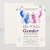 He or She Gender Reveal Invitation Kaart (Voorkant / Achterkant)