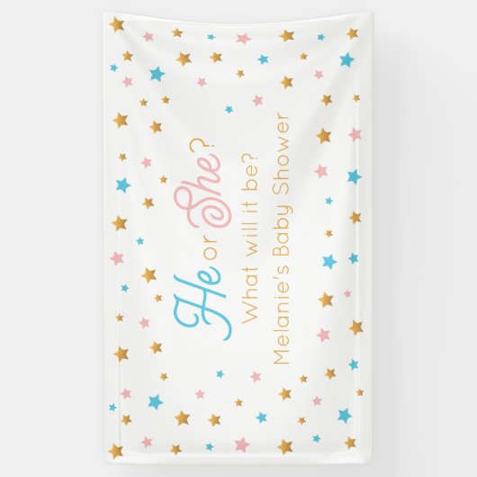 He or She Stars Gender Reveal backdrop Spandoek (Verticaal)