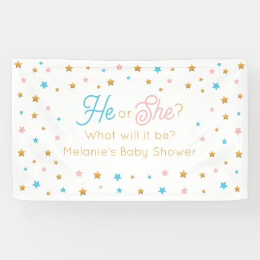 He or She Stars Gender Reveal backdrop Spandoek (Horizontaal)