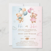 He or She Teddy Bear Gender Reveal Invitation (Devant)