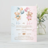 He or She Teddy Bear Gender Reveal Invitation (Debout devant)