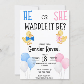 He or She who will it be? Gender reveal Invitation Kaart