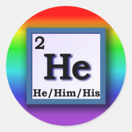He - Periodiek Tafel geslachtsvoornaamwoord op reg Ronde Sticker
