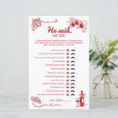 He Said She Said Amore Wedding Party Activity Card (Staand voorkant)