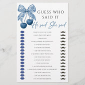 He said She said Blue Bow Bridal Shower Game (Voorkant)