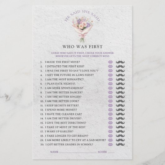 He Said She Said Elegant Floral Bridal Shower Game (Voorkant)