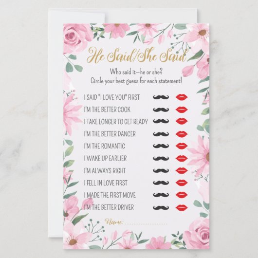 He Said, She Said Love is in Bloom Shower Game (Voorkant)