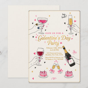 Hé schat Galentines-feest wijn cake Kaart