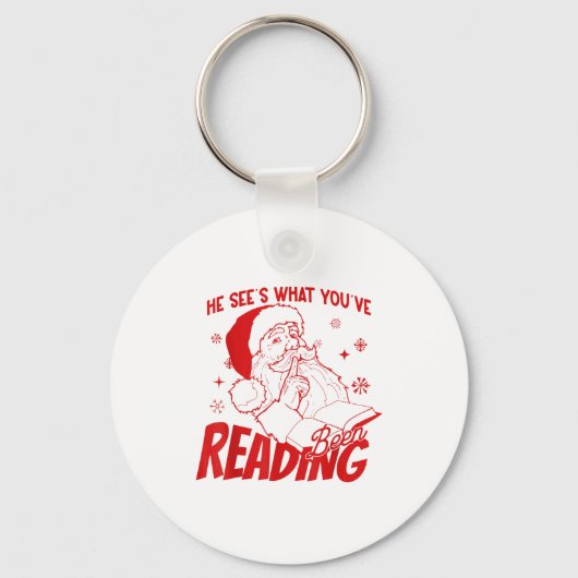 He Sees What You've Been Reading Santa Bookish Chr Sleutelhanger (Voorkant)