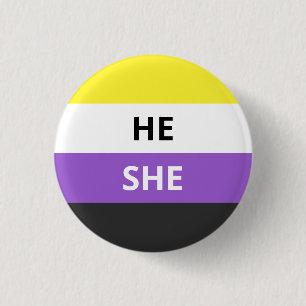 He/She Pronouns Non-Binary Flag Badge
