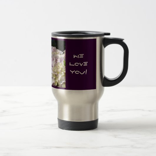 Hé vous nous vous aimons ! Mugs de voyage pour caf (Droit)