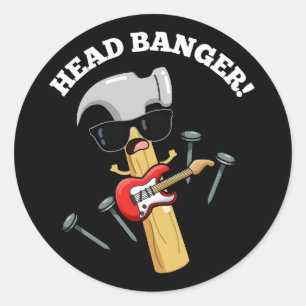 Head Banger Grappige Muziek Woordspelingen Donkere Ronde Sticker