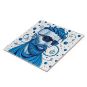 Head Of Bearded Blue Alien With Glasses Sci-Fi Art Tegeltje (Zijkant)
