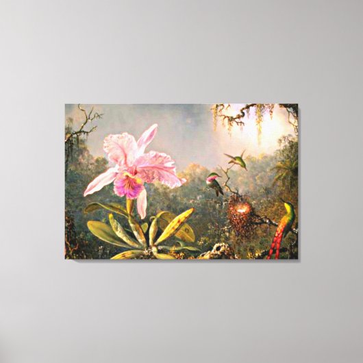 Heade - Cattleya Orchid en Drie Hummingvogels Canvas Afdruk (Voorkant)