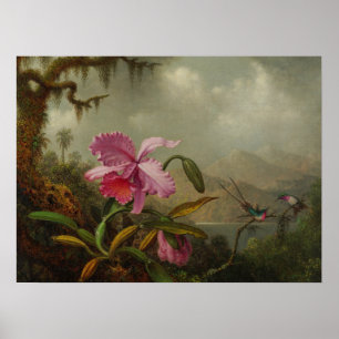 Heade - orchideeën en levende vogels 1875 poster