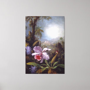 HEADE - Orchideeën, passiebloemen en kolibrie Canvas Afdruk