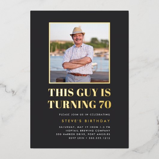 Headline 70th Birthday Party Photo Folie Uitnodiging (Voorkant)