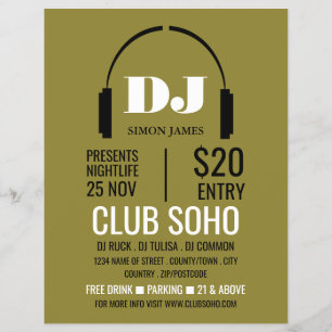 Headphones Logo, DJ, Club Event Adverteren Flyer