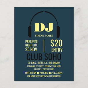 Headphones Logo, DJ, Club Event Adverteren Flyer
