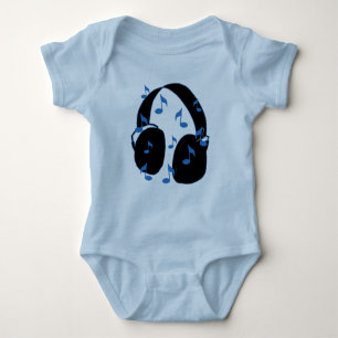 Headset met muzieknotities voor Baby in blauw Romper