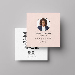 Headshot Foto QR CODE of Logo Professional Roze Vierkante Visitekaartje