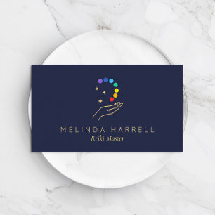 Healing Hand Logo Reiki, Massagetherapie Donkerbla Visitekaartje