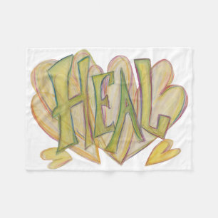 Healing Healing Hef Word Art Soft Chemo Fleece Bla Deken